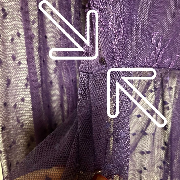 Bardot Splice Lace Blouse Top Womens Purple Ruffle Sheer Whimsgoth Fairy Medium - Picture 14 of 14